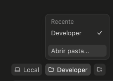 Seletor de pasta no topo da interface do Claude Code Desktop.
